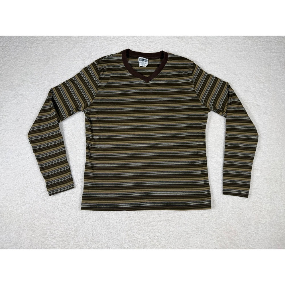 Xhilaration V-Neck Long Sleeve Top XL Brown Striped Y2K 90's Retro Earthcore